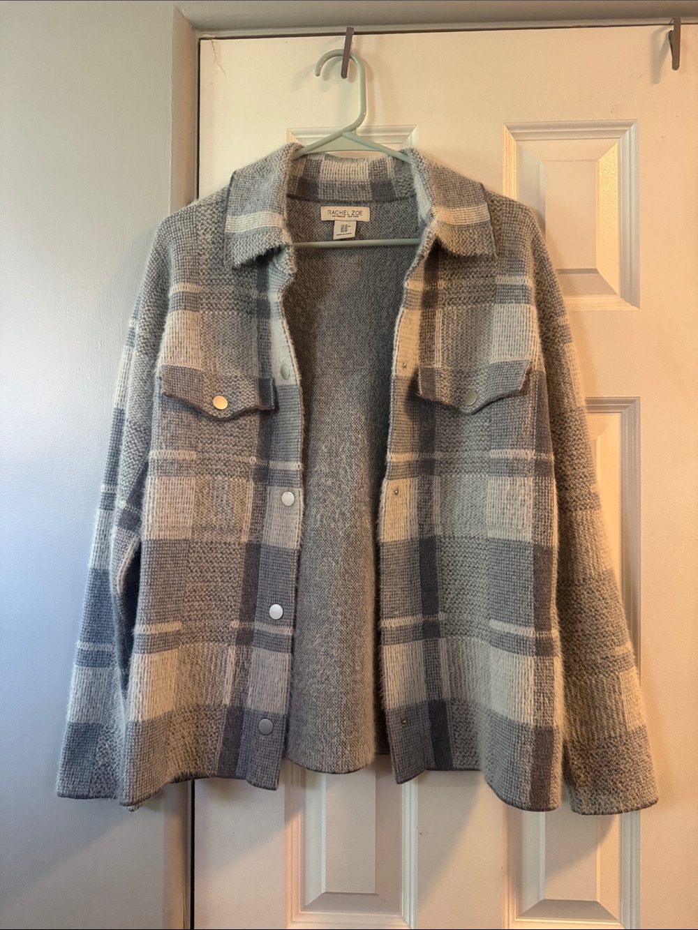 Rachel Zoe Gray and Cream Plaid Utility Shacket Jacket